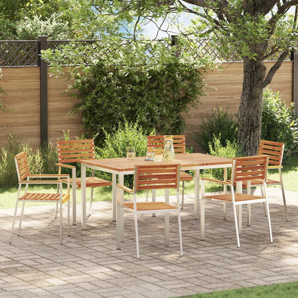 vidaXL Set mese grădină 7 pcs Lemn de acacia masiv și oțel inoxidabil