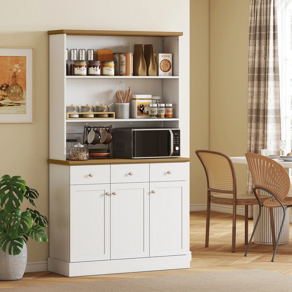 HOMCOM Bufet de Bucătărie cu 3 Compartimente Deschise, 101x39x180,5 cm, Alb | Aosom Romania