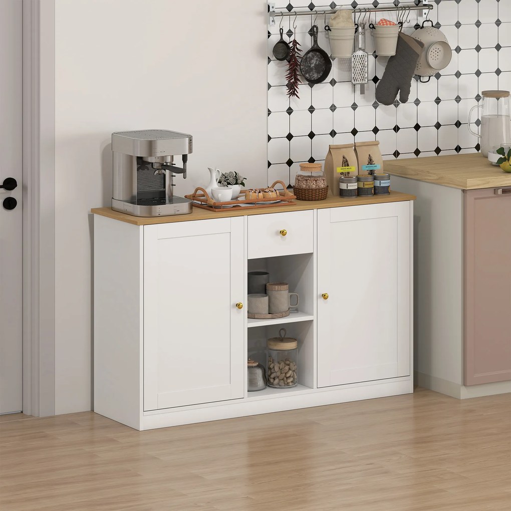 HOMCOM Comodă de bucătărie, Sideboard cu Sertar, Dulapuri, Rafturi, Span, Alb | Aosom Romania
