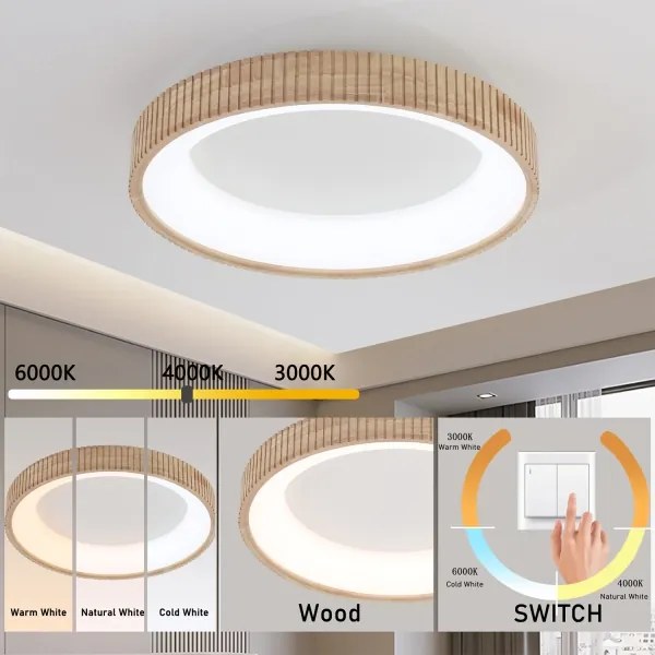 Brilagi - Plafonieră LED FALCON WOOD MODERN, 40W, 230V, Ø 60 cm, cu finisaj lemn