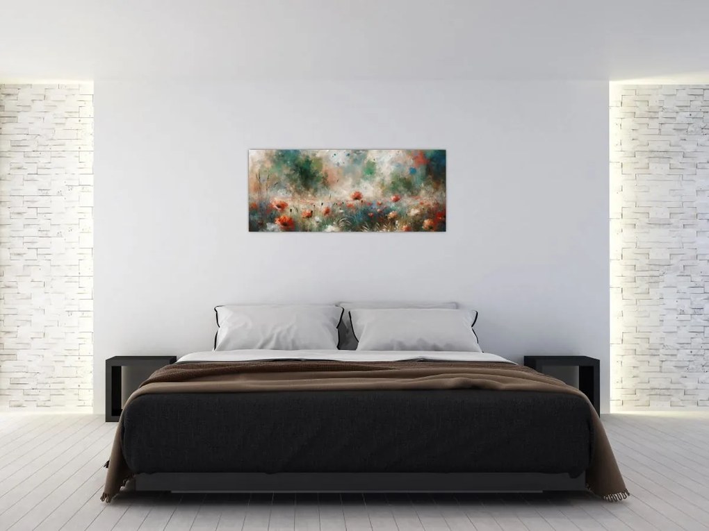 Tablou – Abstracție de câmp cu maci (120x50 cm)