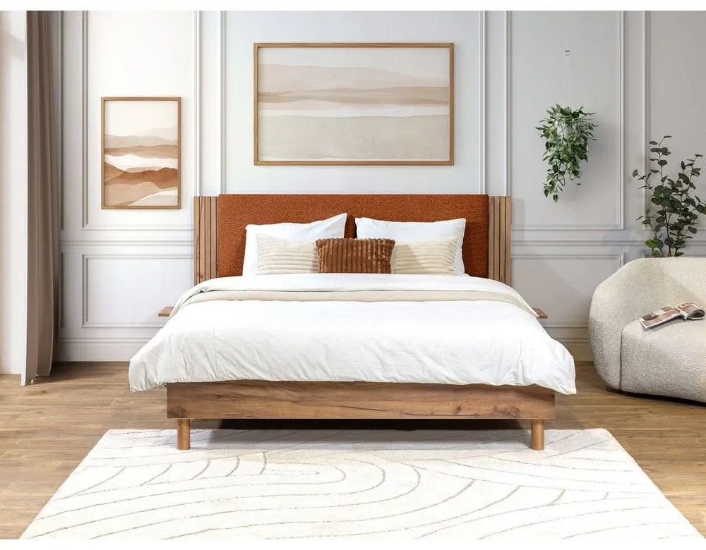 Pat matrimonial portocaliu cu somieră 140x190 cm Lior – Bobochic Paris