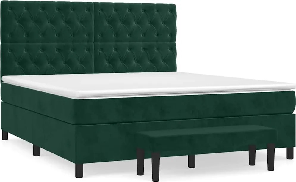 vidaXL Pat box spring cu saltea, verde închis, 160x200 cm, catifea