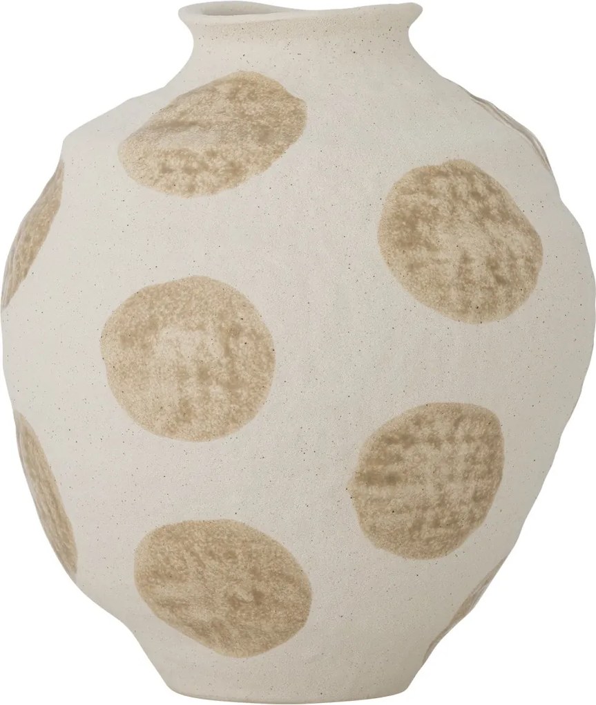 Vază din ceramică, natur, formă rotunjită, dungi verticale texturate, glazură reactivă, 20,5 x 17 cm, „Byron”