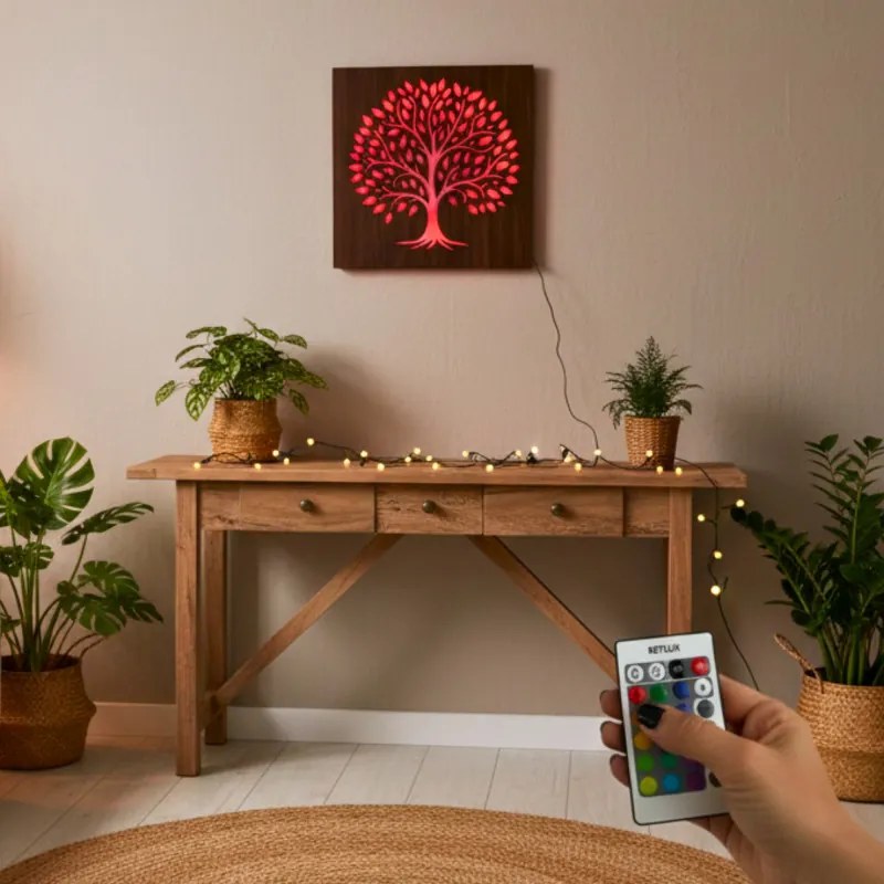 SENTOP | Tablou LED Copacul Vieții - decorațiune din lemn cu iluminare din spate - KROWE