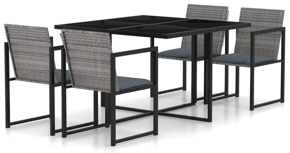 vidaXL Set mobilier de exterior cu perne, 5 piese, gri, poliratan