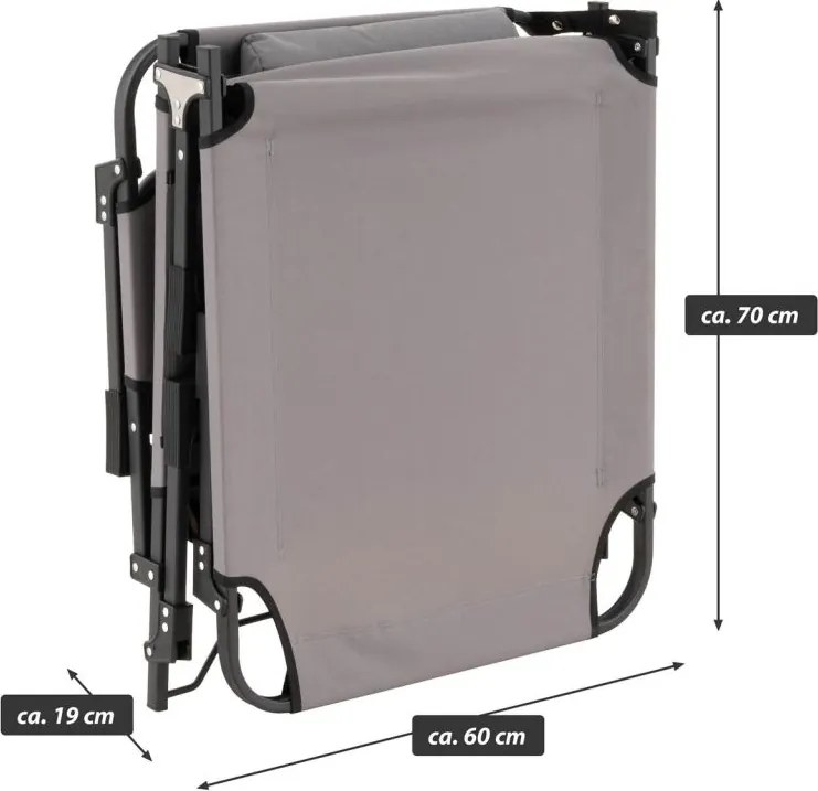 Șezlong pliabil, gri, poliester, 182 x 60 x 30 cm