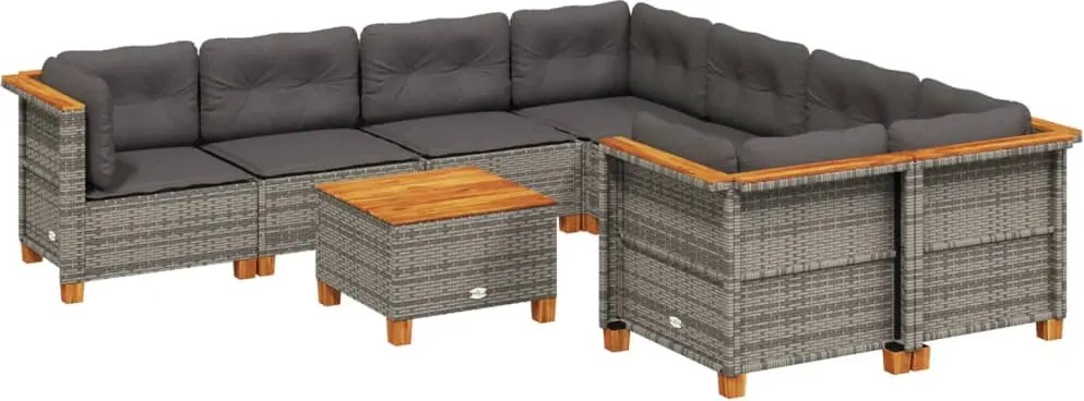 vidaXL Set canapele de grădină, 9 piese, cu perne, gri, poliratan
