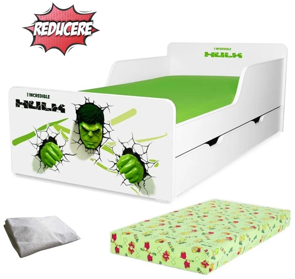 Pat copii Hulk 2-12 ani cu sertar, saltea si husa impermeabila