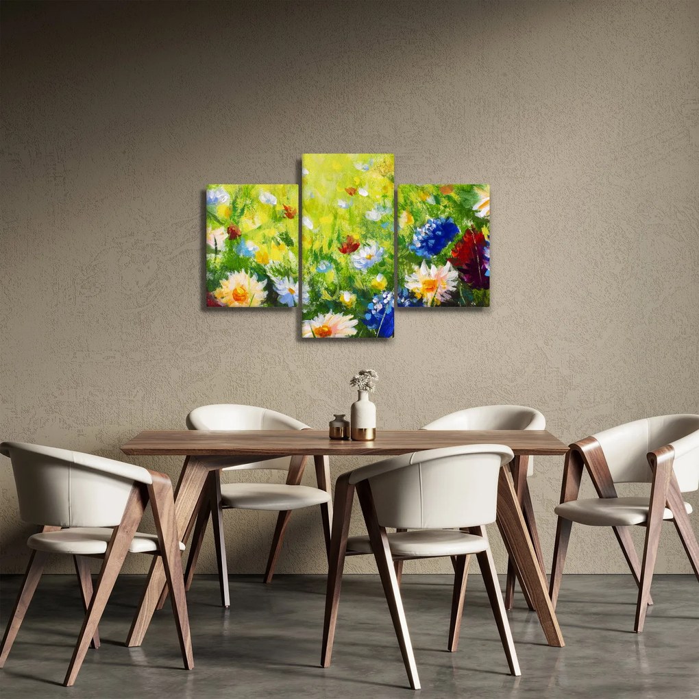Tablou - Pictură în ulei, pajiște înflorită (90x60 cm)