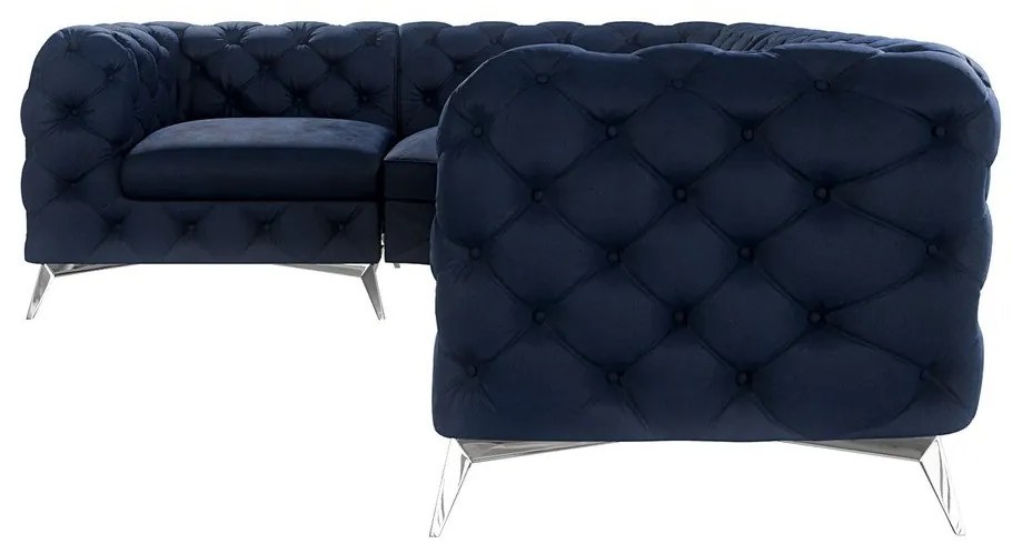 Colțar albastru închis cu tapițerie din catifea (cu colț pe partea stângă/în formă de ”L”) Chelsea – Ropez