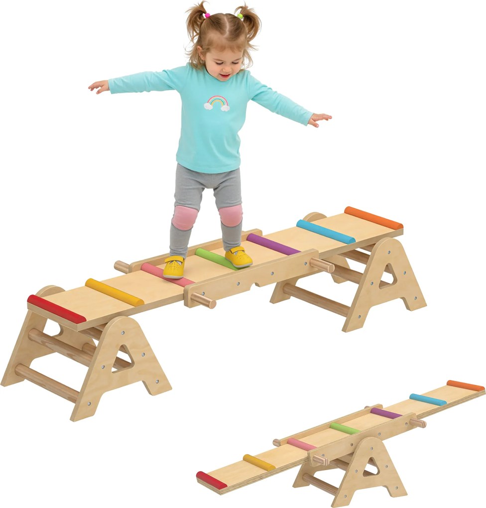 AIYAPLAY 2 în 1 Leagăn de Echilibru pentru Copii, Bârnă din Lemn, Leagăn 133 x 38 x 24 cm | Aosom Romania