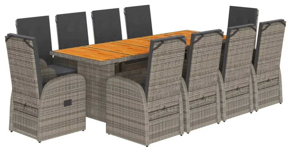 3277612 vidaXL Set mobilier de grădină cu perne, 11 piese, gri, poliratan