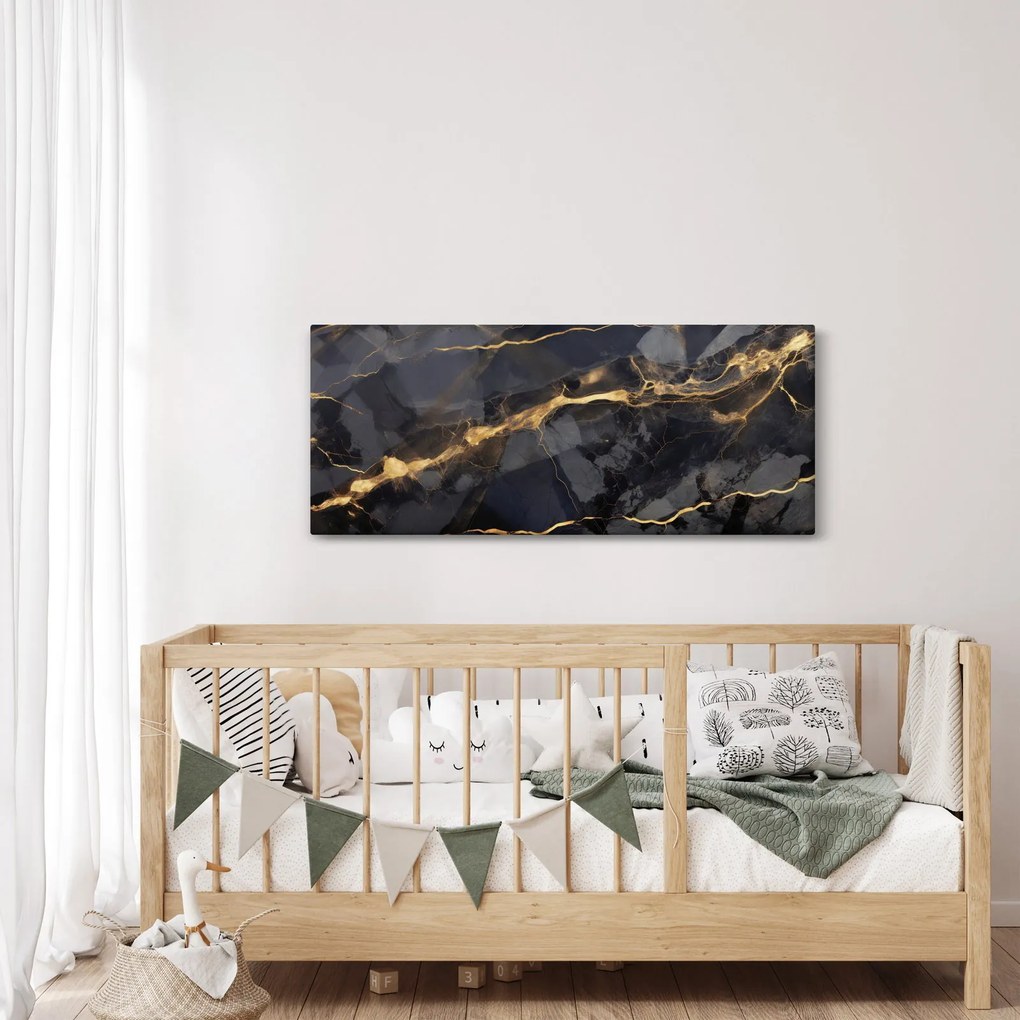 Tablou - Negru - decor auriu (120x50 cm)