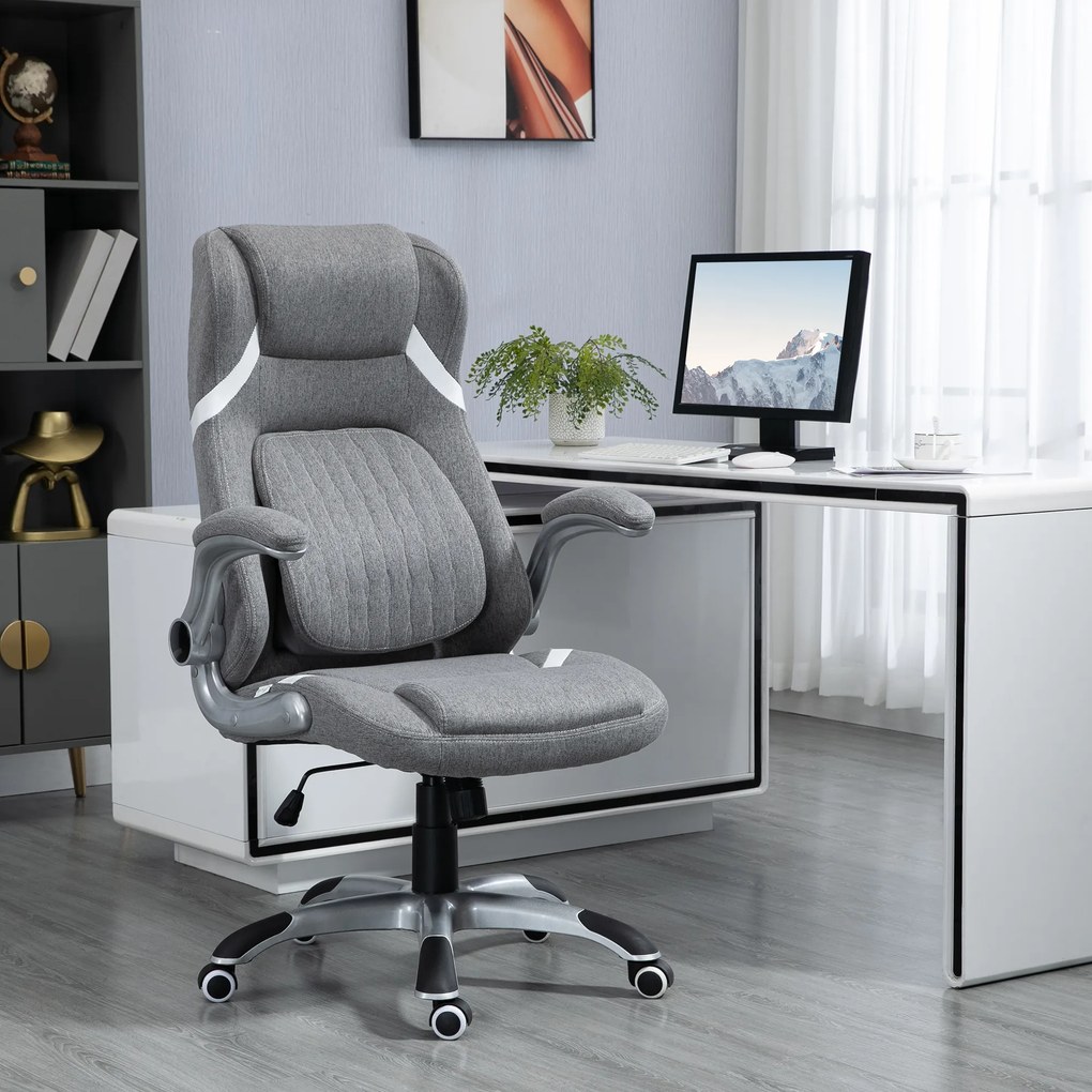 Vinsetto Scaun directorial cu Înălțime Reglabilă, Scaun de Birou Ergonomic Rotativ din Țesătură și Oțel, 68x76x109-117cm, Gri | Aosom România