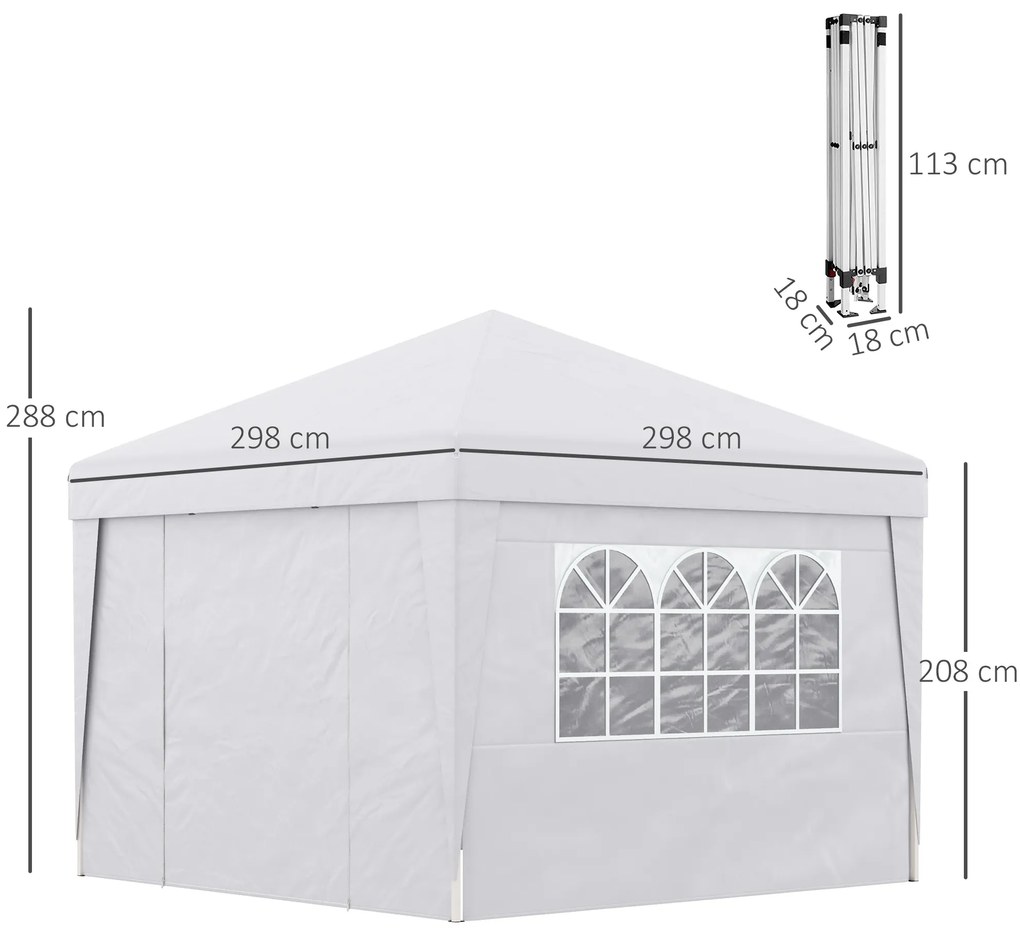 Outsunny Cort Pliabil 3x3m cu Înălțime Reglabilă, Design Pop Up, Ferestre, Alb, Perfect pentru Evenimente în Aer Liber | Aosom Romania