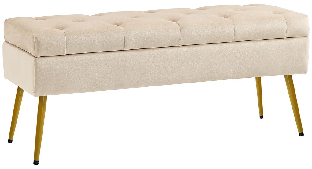 HOMCOM Bancă de depozitare în aspect de catifea, Hocker căptușit cu design căptușit, Cadru metalic, 102 x 35 x 43 cm, Bej | Aosom Romania