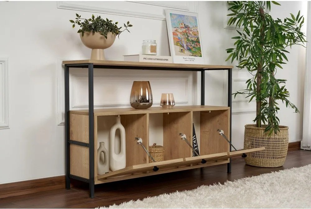 Masă consolă în culoare naturală deschisă cu aspect de lemn de stejar 29,5x120 cm Solace – Kalune Design
