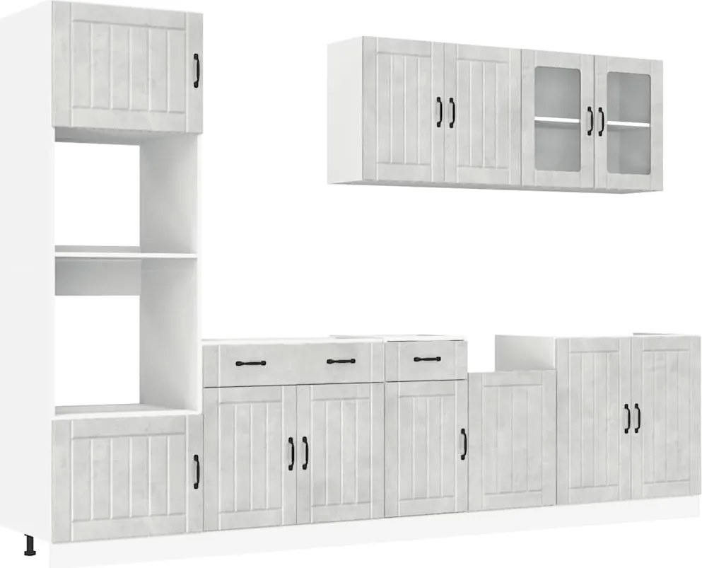 vidaXL Set dulapuri de bucătărie 7 piese „Lucca” gri beton Lemn