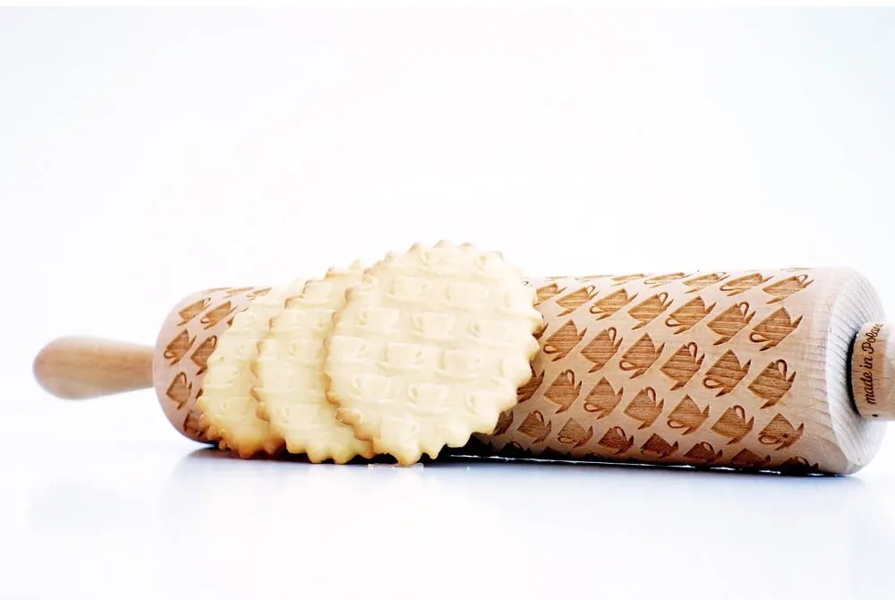 Făcăleț din lemn cu model pentru aluat Valek Tea Cups