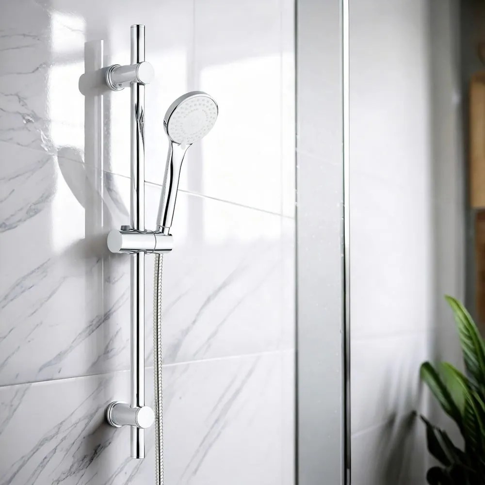 Set de duș argintiu din oțel inoxidabil 70 cm cu duș de mână, cu suport glisant Uno – Allstar