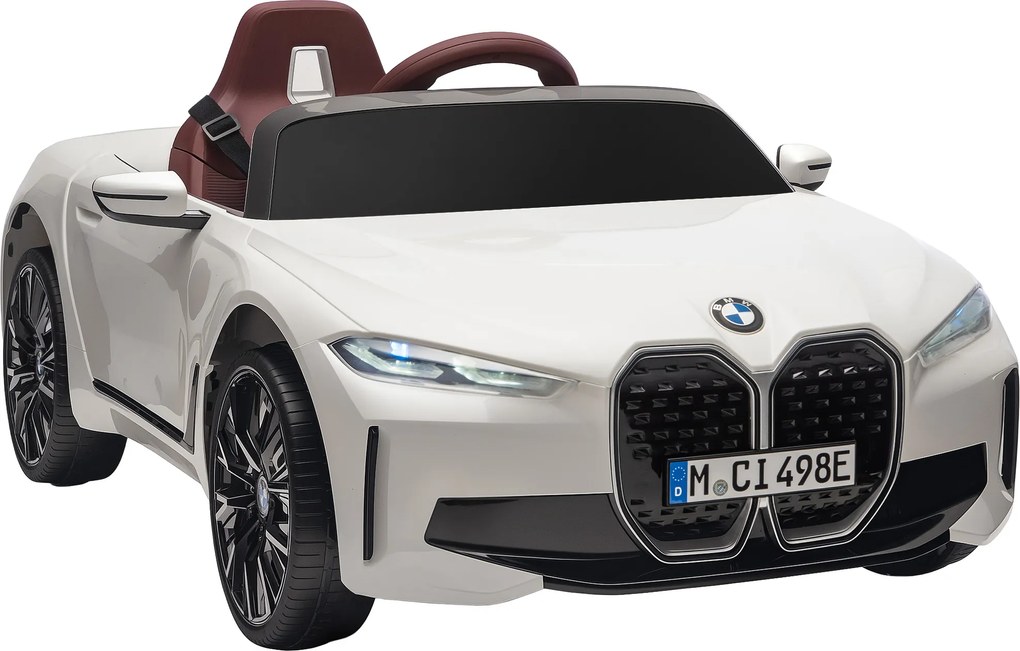 HOMCOM Masinuta Electrica pentru Copii BMW i4 cu Licenta de 12V cu Telecomanda, Baterii Portabile, Muzica, Claxon, pentru 3-6 ani Alb | Aosom Romania