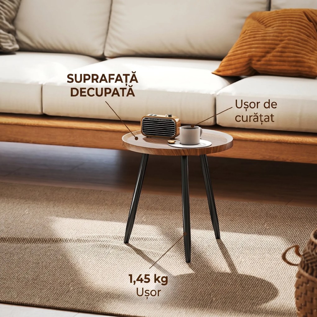 HOMCOM Măsuță de Cafea Modernă Rotundă cu Cadru din Oțel pentru Spații Mici, Lângă Canapea, Sufragerie, Dormitor, Efect de Lemn Castan | Aosom Romania
