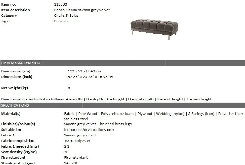 Bancheta eleganta design LUX Sienna, catifea gri 113200 HZ