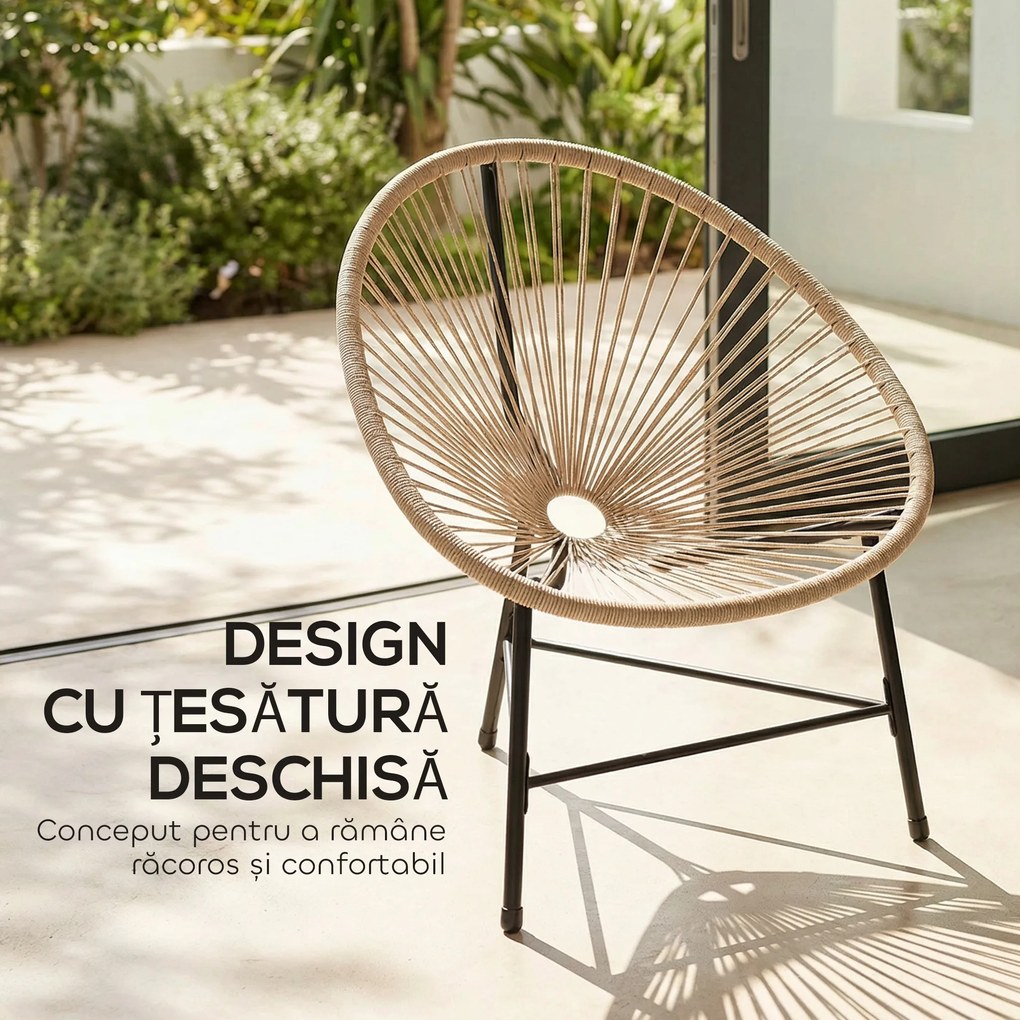 Outsunny Set de 2 Scaune Acapulco din Ratan, Structură din Oțel, pentru Balcon și Verandă | Aosom Romania