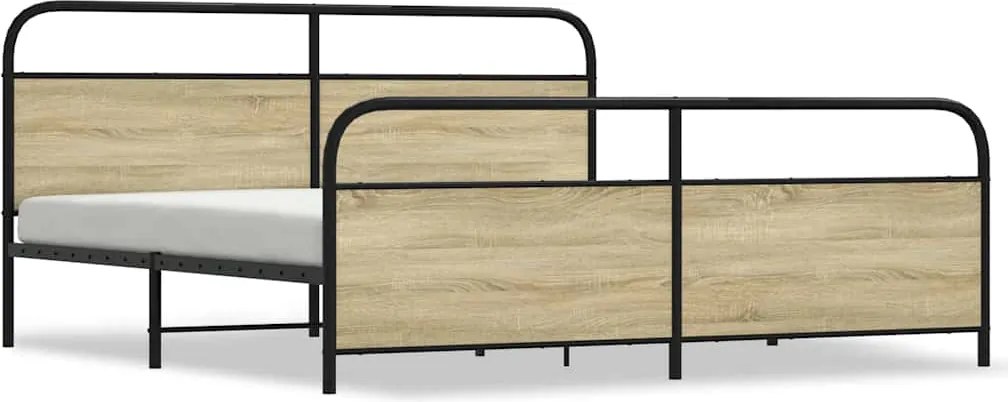 vidaXL Cadru pat metalic fără saltea, stejar sonoma, 200x200 cm