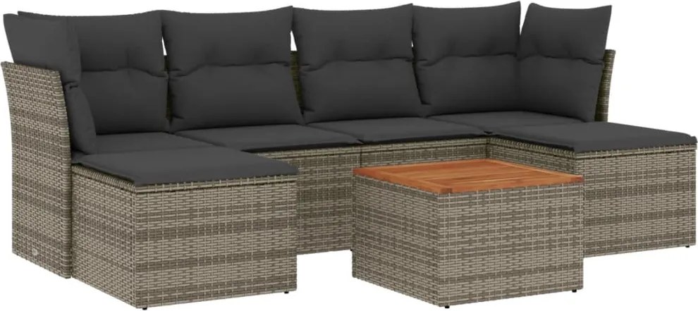 vidaXL Set canapele de grădină, 7 piese, cu perne, gri, poliratan