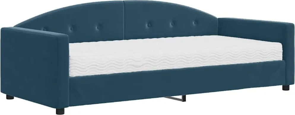 vidaXL Pat de zi cu saltea, albastru, 90x200 cm, catifea