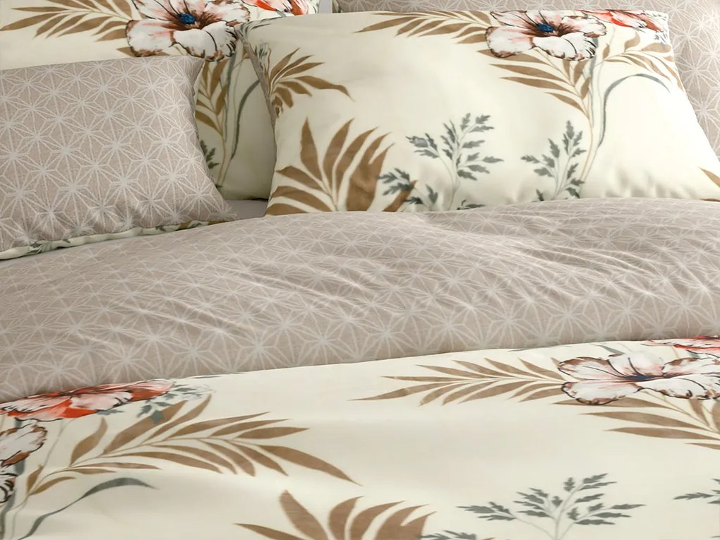 Lenjerie de pat reversibila DUO SENSE SANDORA crem + fata de perna 40x50 cm GRATUIT Dimensiune lenjerie de pat: 70 x 90 cm | 140 x 200 cm