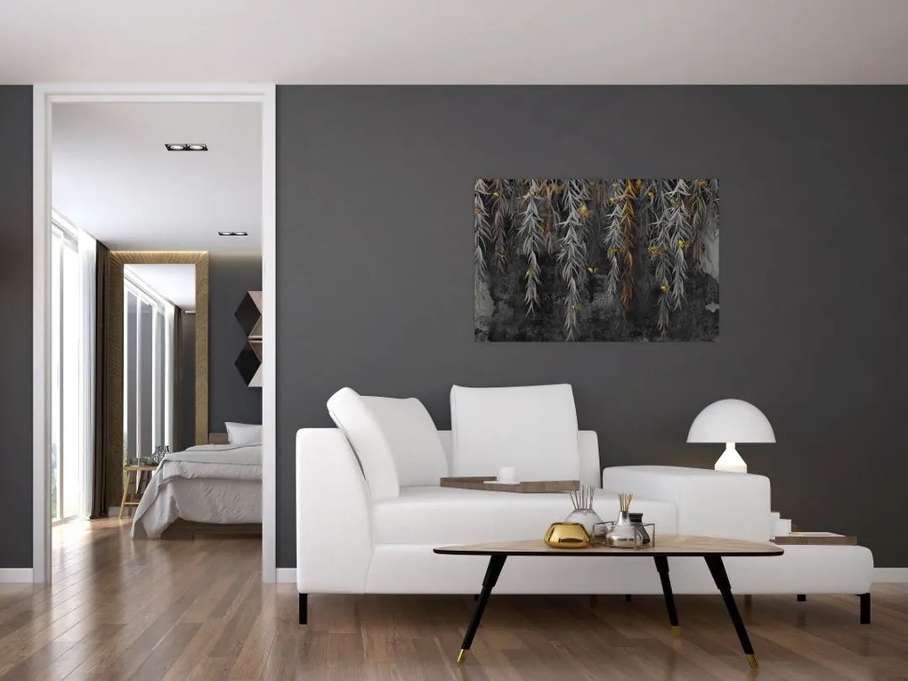 Tablou - Crenguțe de salcie, fundal negru (90x60 cm)