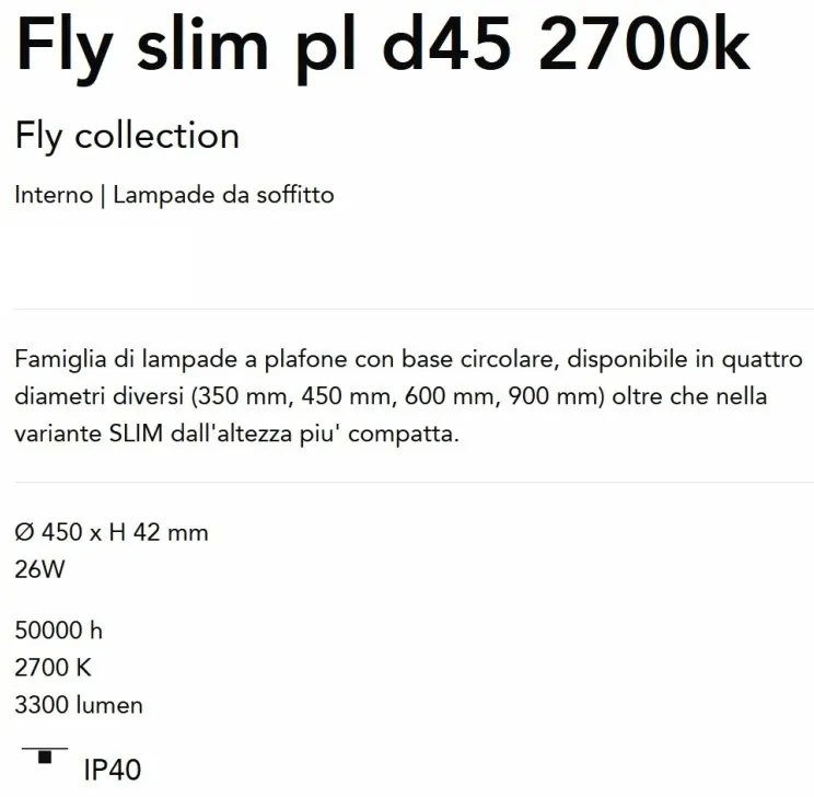 Plafoniera LED moderna Fly slim pl d45 2700k