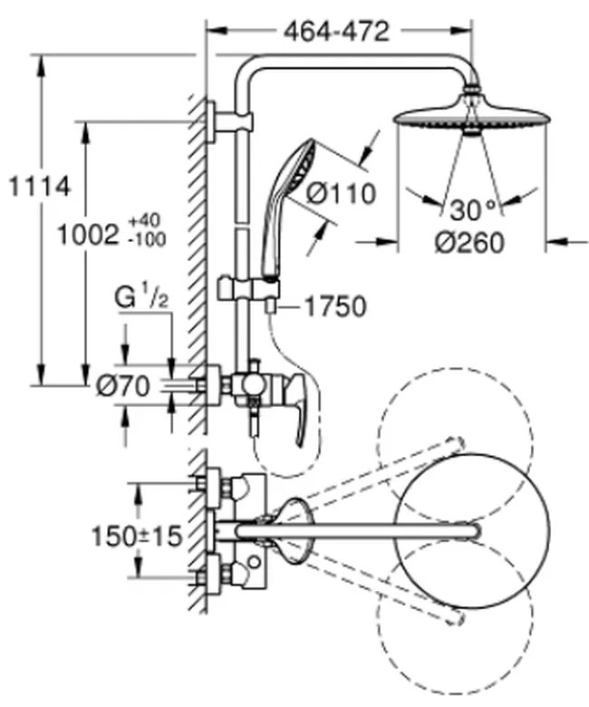 Coloana de dus crom cu baterie monocomanda Grohe Euphoria System 260