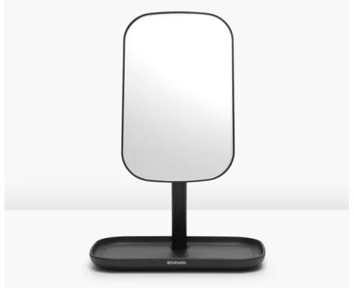 Oglindă cu suport pentru accesorii Brabantia ReNew 1004184, 28.3x20x12.6 cm, Bază antiderapantă, reglabilă la 360°, Gri închis