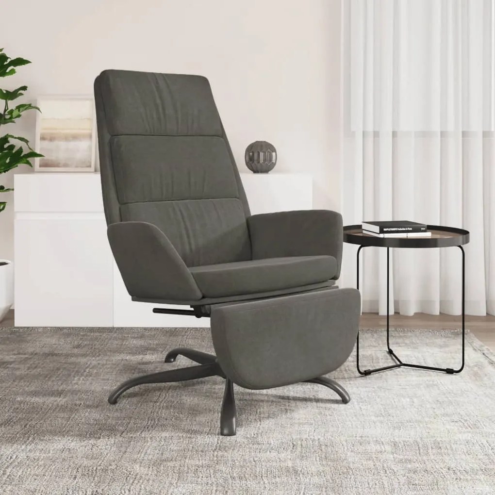3097909 vidaXL Scaun de relaxare cu taburet, gri închis, catifea