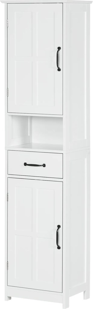 kleankin Dulap Modern pentru Baie, Mobilier Îngust cu Raft Deschis, Sertar, Uși Încastrate și Rafturi Ajustabile Alb | Aosom Romania