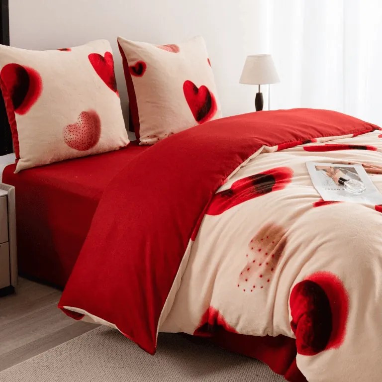 Lenjerie de pat cocolino DUO SENSE HEARTELLE crem microplus/flanel Dimensiune lenjerie de pat: 70 x 90 cm | 140 x 220 cm