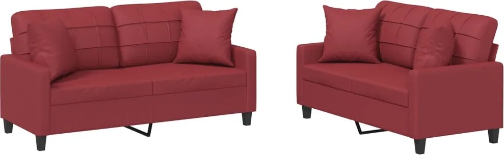 vidaXL Set de canapele cu perne, 2 piese, roșu vin, piele ecologică