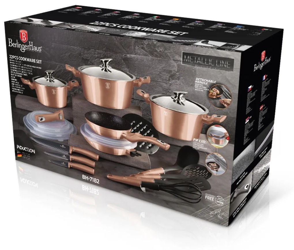 Set oale marmorate 22 piese, manere detasabile Rose Gold Metalic Line Berlinger Haus BH 7182