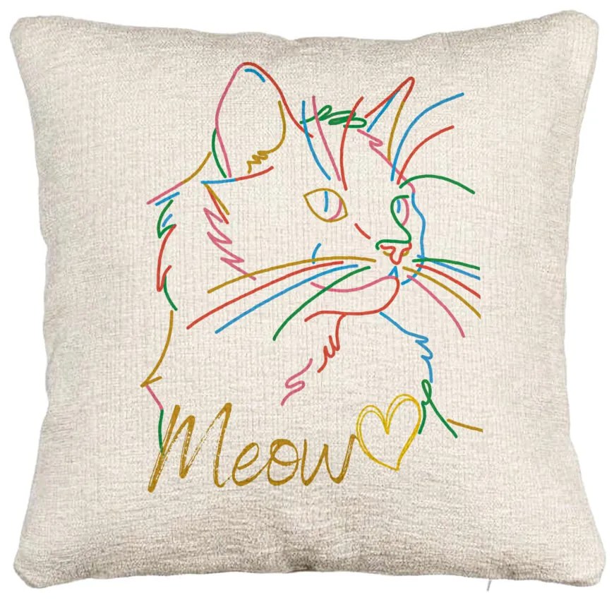 Perna Decorativa Canapea, Model Pisica Meow, 40x40 cm, Cu fermoar