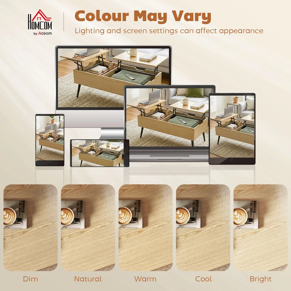 HOMCOM Masă de cafea rabatabilă cu dublu blat, masă de living cu compartiment ascuns și picioare din metal, lemn natural | Aosom Romania