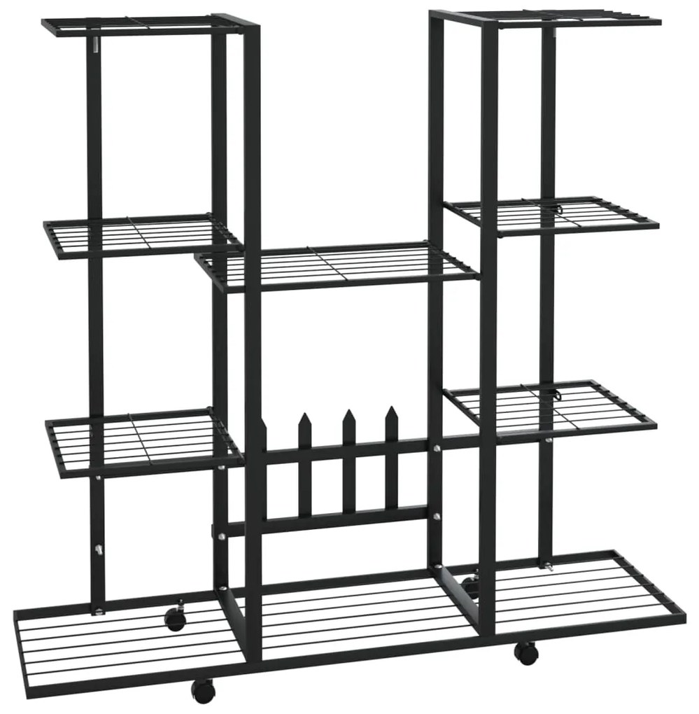 343121 vidaXL Suport pentru flori cu roți, 94,5x24,5x91,5 cm, negru, fier