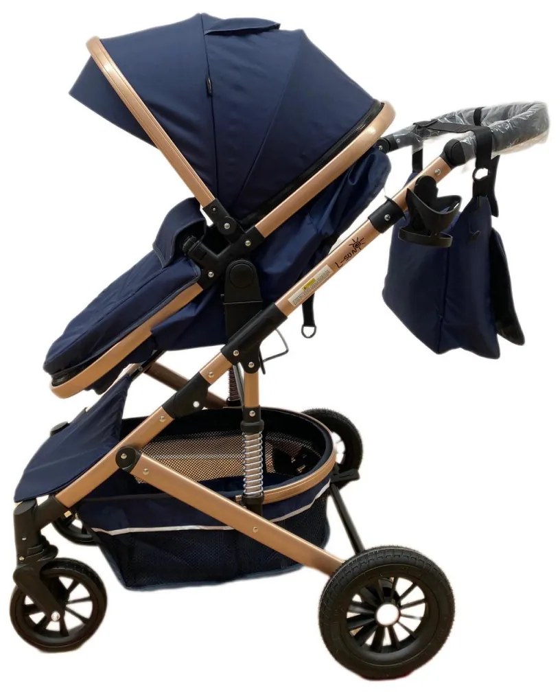 Carucior 2 in 1 pentru copii, cu maner reversibil si suspensii, 0-36 luni - CPC-31-bleumarin