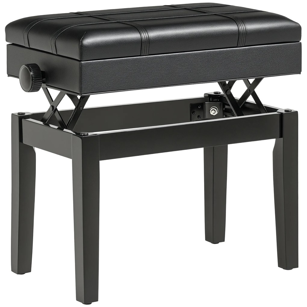 HOMCOM Scaun pentru Pian cu Înălțime Reglabilă și Spațiu de Depozitare, 63x35x46-56 cm, Negru | Aosom Romania