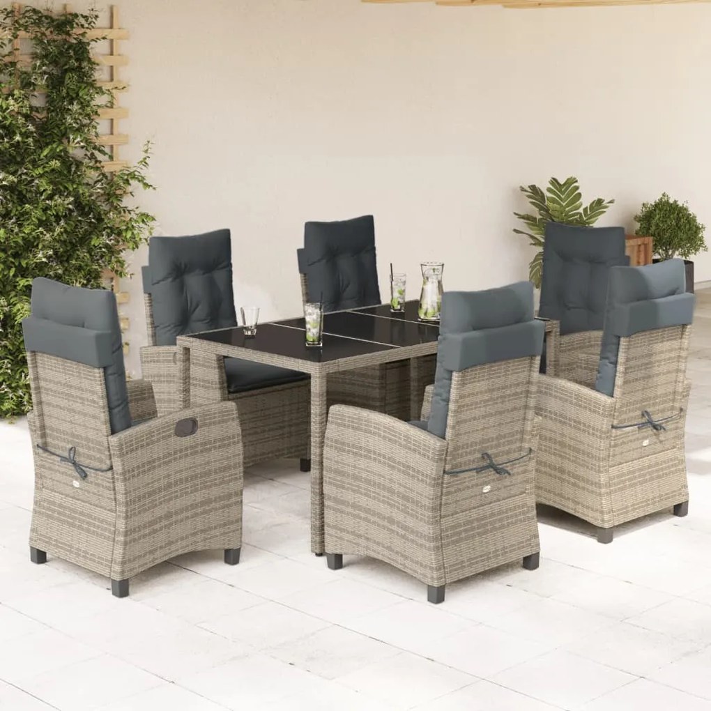 3212649 vidaXL Set mobilier de grădină cu perne, 7 piese, gri, poliratan