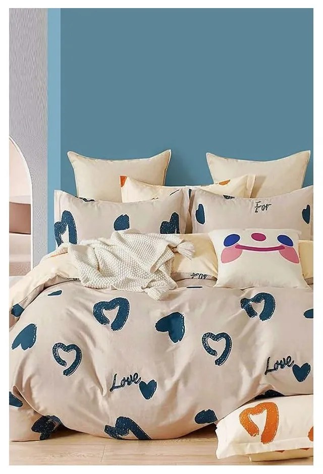 Lenjerie de pat bej din bumbac ranforcé pentru pat dublu/extinsă cu cearceaf inclus/cu 4 piese 200x220 cm Amore – Mila Home