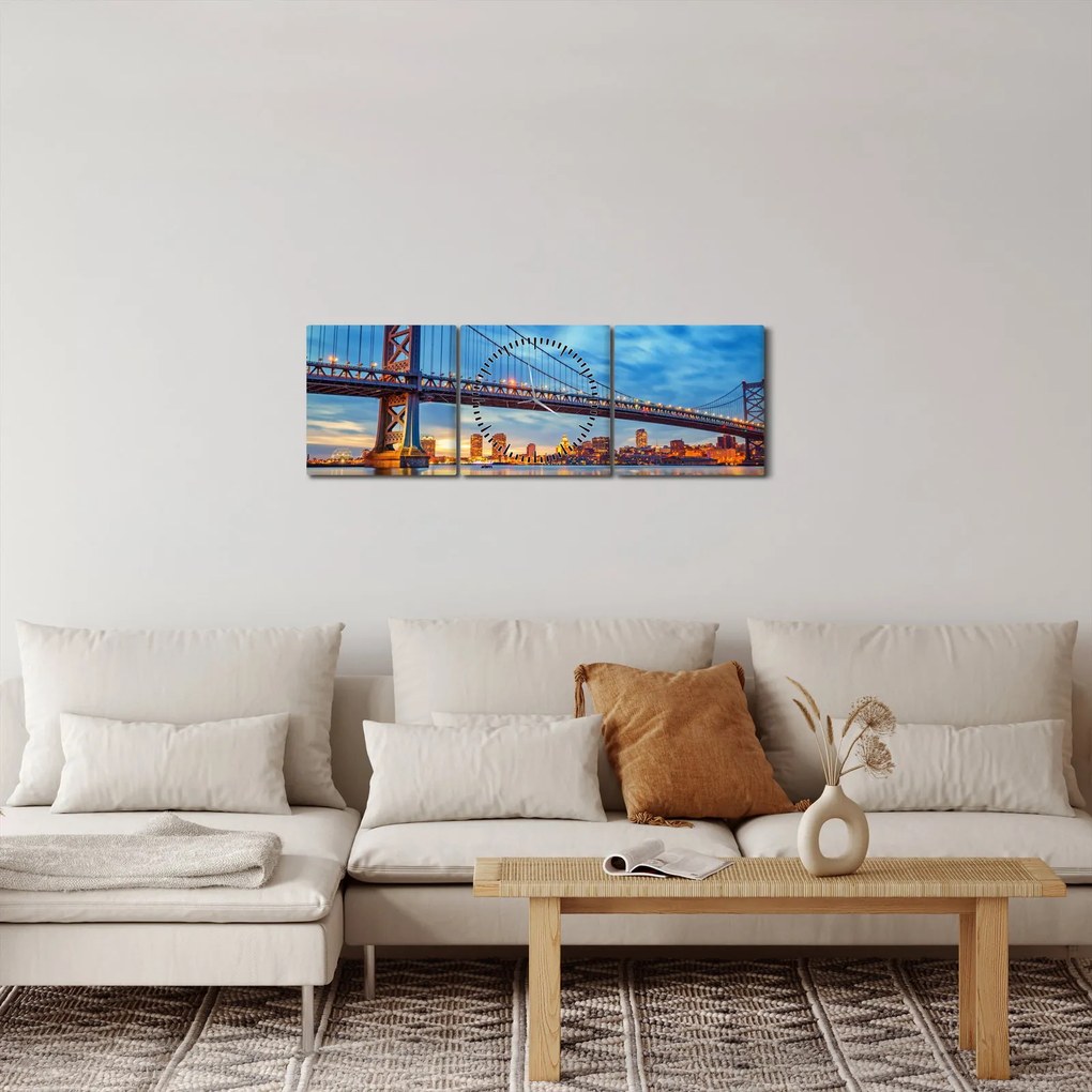 Tablou - Podul Benjamin Franklin, Philadelphia (cu ceas) (90x30 cm)